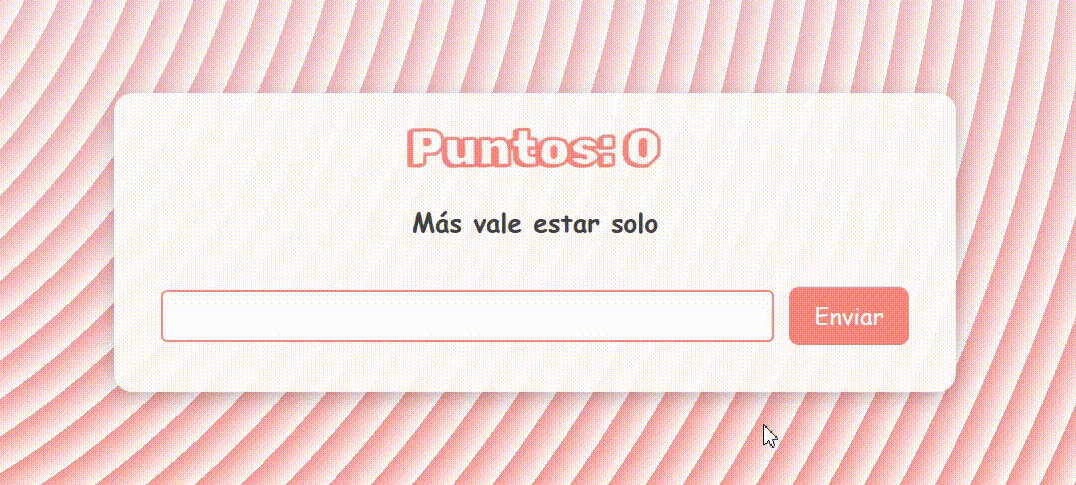 Animación que muestra como resolver un refrán en el juego escribiendo la continuación de su primera parte